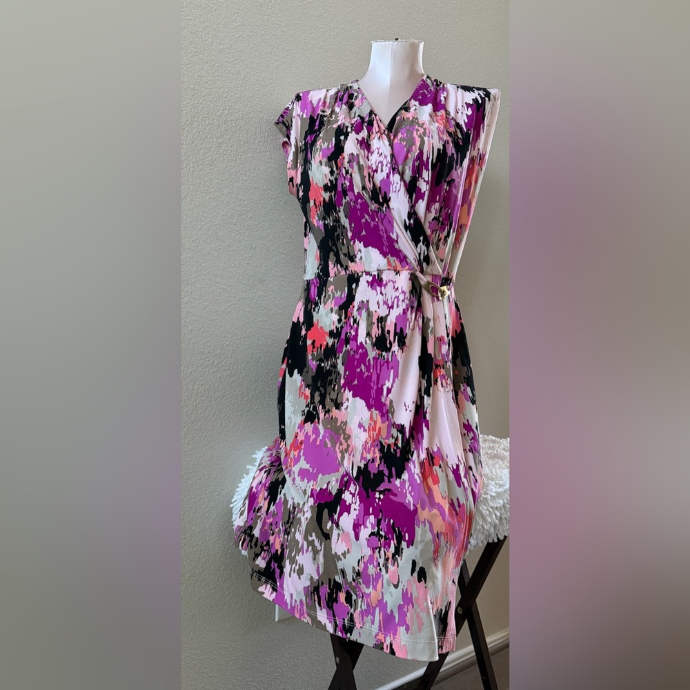 212 Collection Pink Purple Abstract Midi Dress
